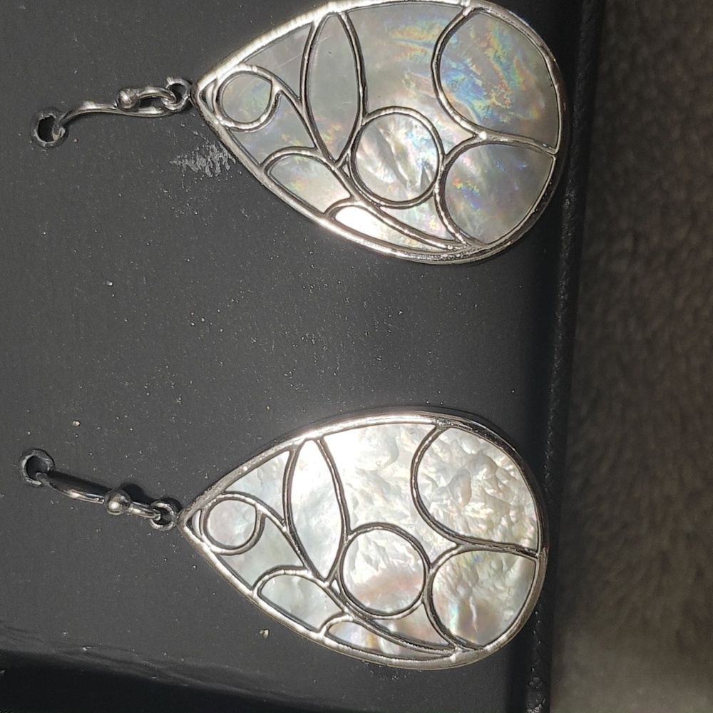Mother of Pearl Caged Teardrop Earrings in Sterling Silver NWT